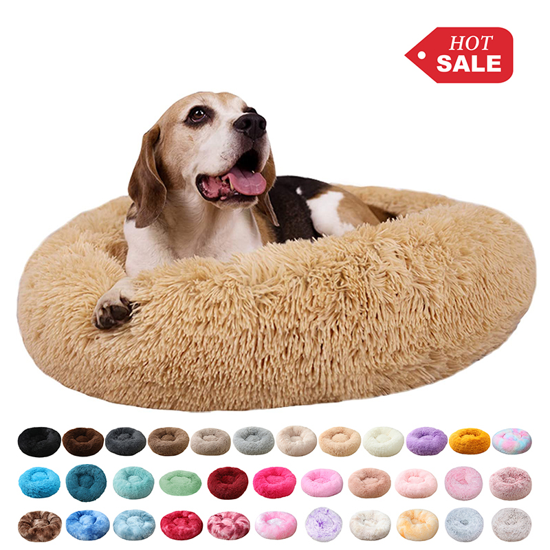 Cama para cans de pelo artificial, redonda, suave, extraíble, lavable, Donut Nest