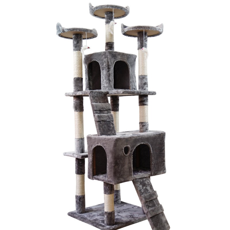 עץ חתול עם עמודי גירוד לוח 2 מערות 3 מוטות קטיפה מרכז פעילות עץ חתול דירה גדולה מגדל חתול
