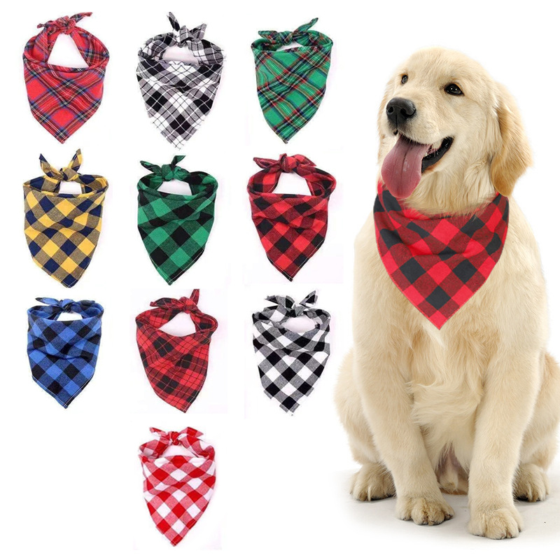 ຂາຍສົ່ງຄຸນະພາບສູງ custom plaid cotton pet bandana dog scarf dog bandana