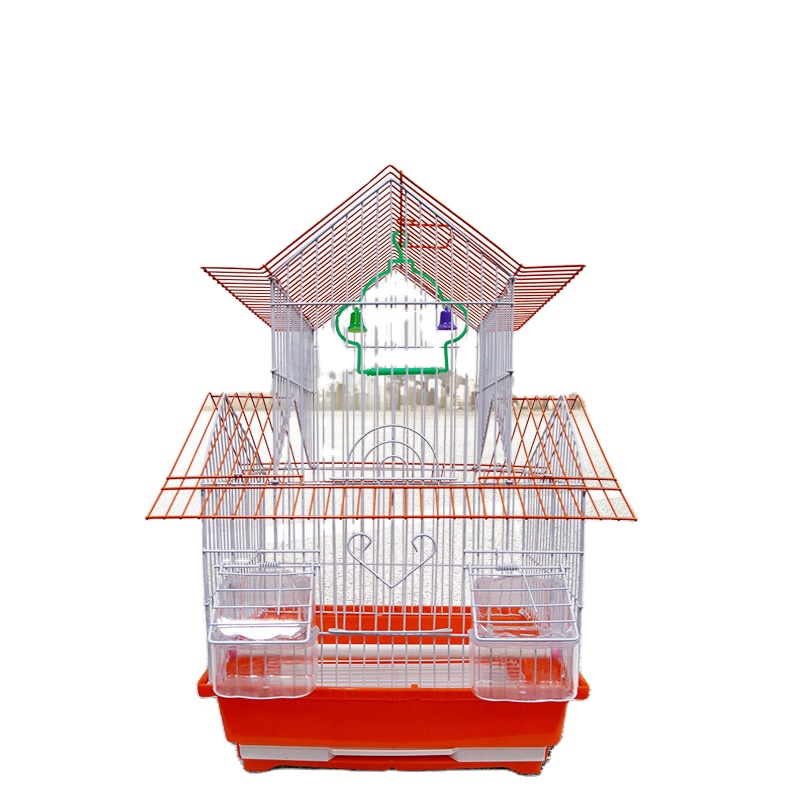 लकड़ी के फ्रेम और भोजन बॉक्स के साथ उच्च गुणवत्ता वाला फोल्डिंग मैटेलिक प्लेटिंग मीडियम तोता पिंजरा