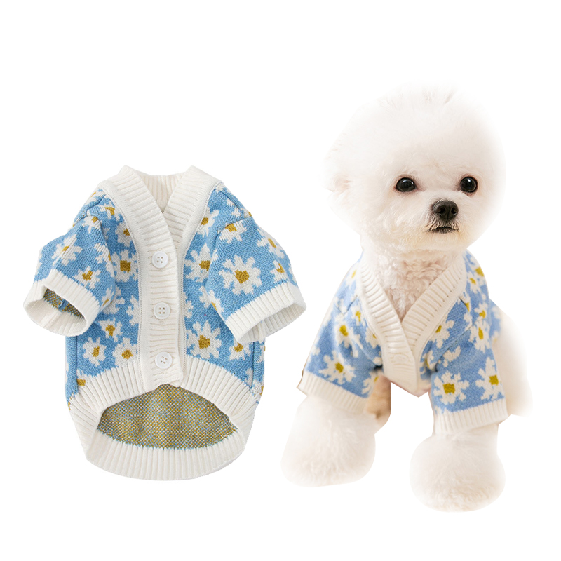Manufacturer wholesale Hoetla le selemo Puppy Small Daisy Knitted Cardigan Liaparo tse peli tsa Sweater Pet Cat Dog Clothes