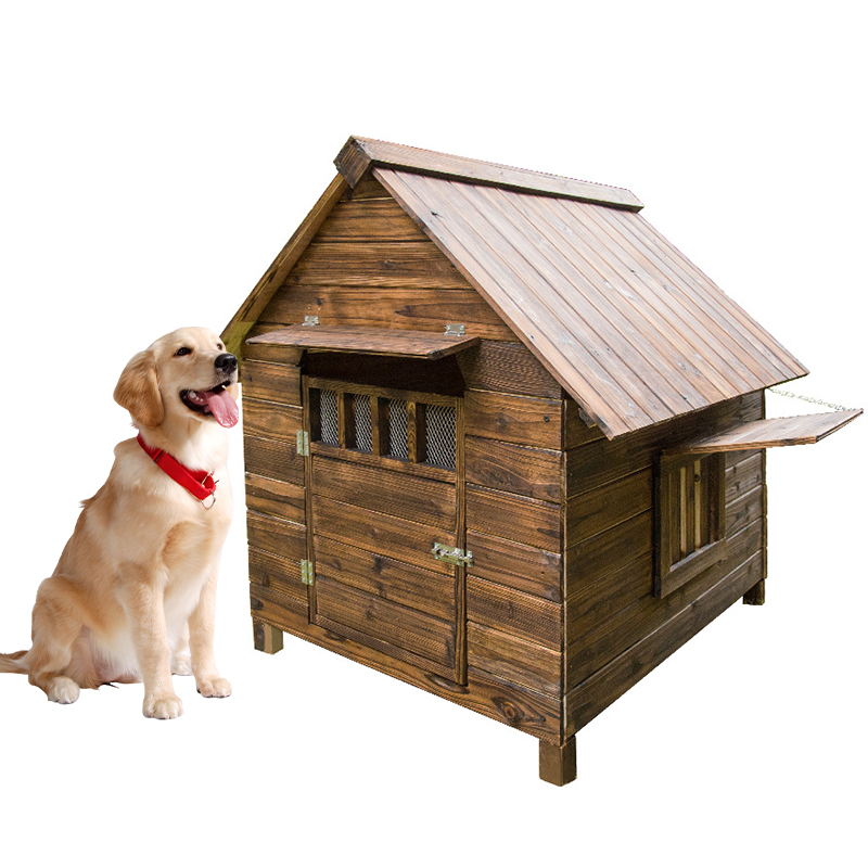屋外木製大型ペットハウス防食シェード炭化木材犬小屋防水とお手入れが簡単なペットハウス