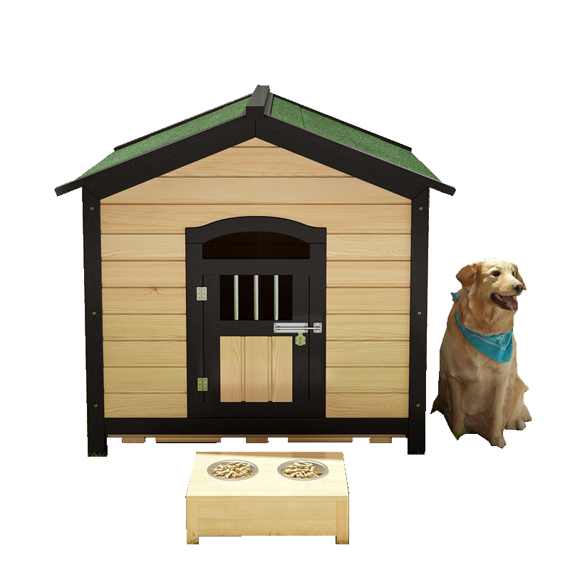 Niche pour chien en bois respirante, grand espace, de haute qualité, avec porte en bois et assiette à dîner