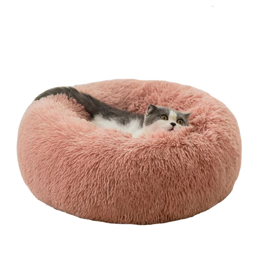 Bán chạy sang trọng siêu mềm donut lông nhân tạo tròn giường mèo có thể giặt được giường chó mèo